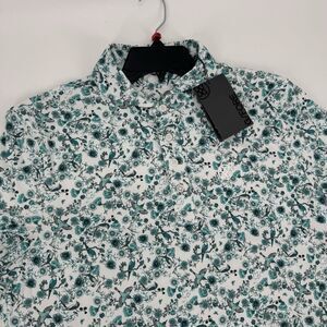 NEW G/FORE Mens M Botanic Garden Tech Jersey Golf Polo $120 Floral Birds Mineral